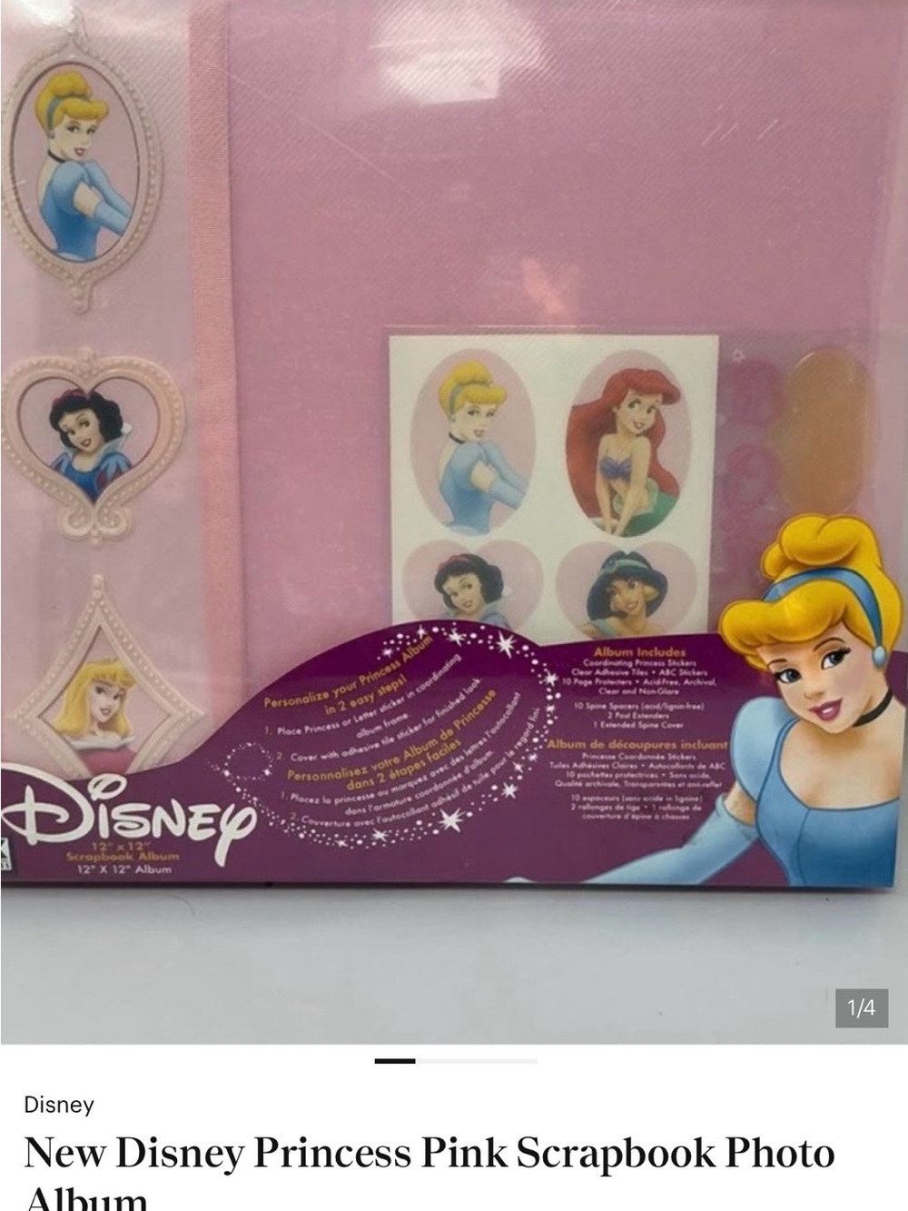 Disney Princess Pink Photo Scrapbook Album with Character Stickers